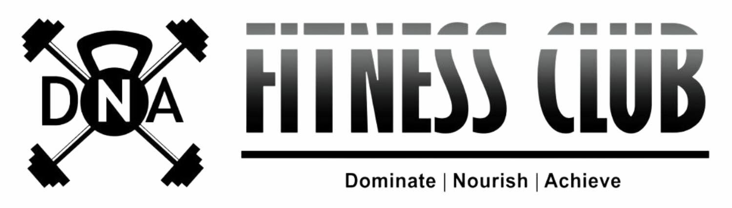 DNA Fitness Club Anaheim Logo Black and White with Dumbbells